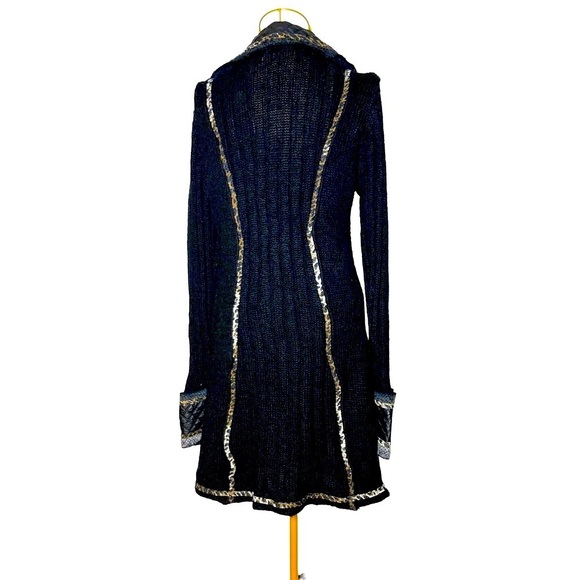 Sioni Mixed Media Wool Blend Black Jacket, w/ Faux Leather Details & Pockets, MP - Picture 6 of 16